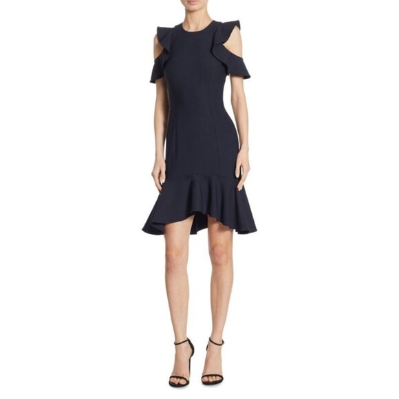 Cinq à Sept Navy Ruffle Mini Dress - Picture 1 of 11